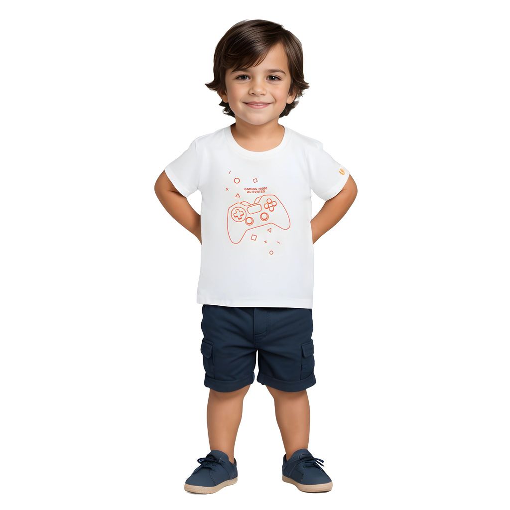 Elegant Kids Boys T shirt Cotton Pure White Joystick 2025 at ShopCircuit | ONDC