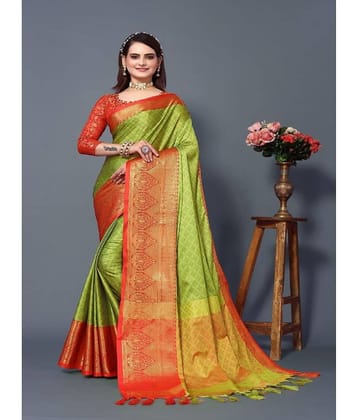 JULEE Cotton Silk Embellished Saree With Unstitched Blouse Piece ( Red )