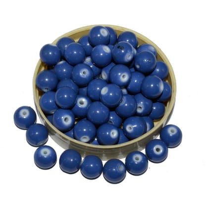 Blue Round Painted Glass Beads For Jewelry Making , (10 MM) ,BWGB-257-1 String in 80 Pieces / 10 MM