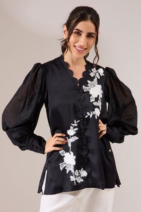 garland formal crepe shirt-Black / Nirvana Crepe / XXS