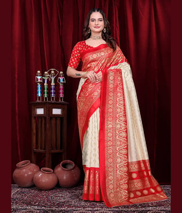 Kanooda Prints Silk Blend Woven Mysore Silk Sarees With Unstitched Blouse Piece ( Yellow )