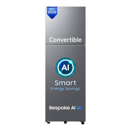 Samsung 256 L, 3 Star, Bespoke AI, Convertible, Digital Inverter Frost Free Double Door Refrigerator (RT80H30U3THL, Silver, Refined Inox, 2026 Model) Samsung 256 L, 3 Star, Bespoke AI, Convertible, Digital Inverter Frost Free Double Door Refrigerator (RT