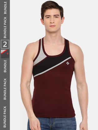 Men's Assorted Pack of 2 Solid Combed Cotton Racerback Styled Gym Vest