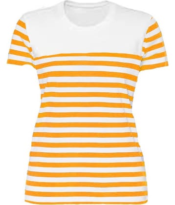 VEE SAA Women Cotton Striped Regular Fit Round Neck T-Shirt ( Yellow )