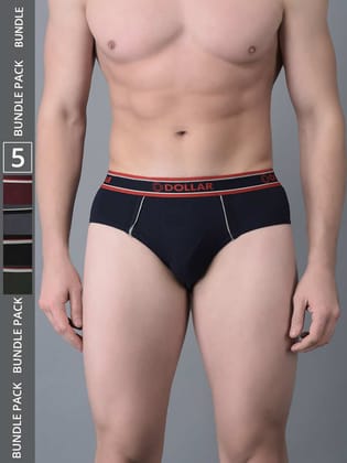 Men's Assorted Pack of 5 Combed Cotton Solid Brief With Anti-Microbial Odour Control