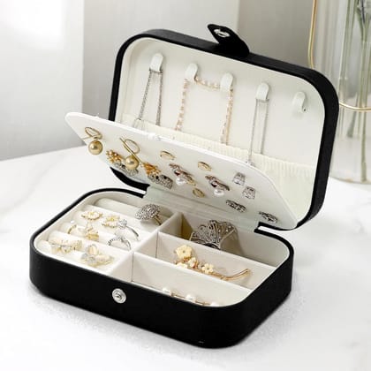 Jewellery Organisers Box PU Leather Storage Case for Rings, Earrings, Necklace | Medium (Black)-Black