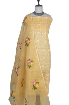 Kota Doria Dress Material Pale Biscuit Floral Jaal