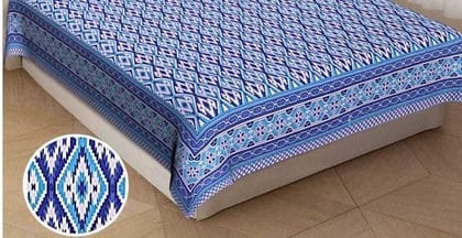 DHRUVINSRI King Size Bedsheet 90*108 inches with 2 Pillow Covers,, Hand Block Ikat Print -Blue Color