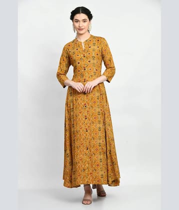 MAURYA Women Rayon Printed Fit & Flare Dress ( Mustard )