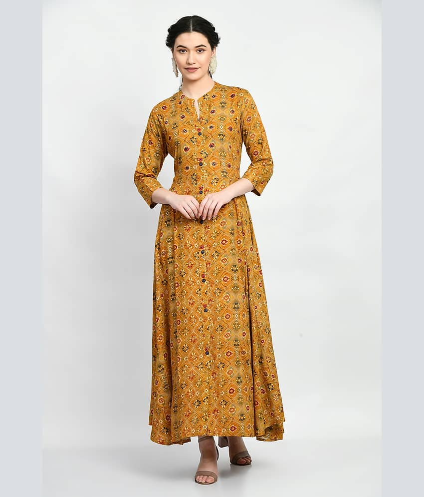 MAURYA Women Rayon Printed Fit & Flare Dress ( Mustard )