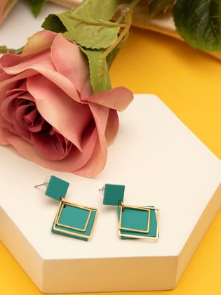 Gold Plated Designer Stone Drop Earring-Earrings / Blue / Drop Earrings