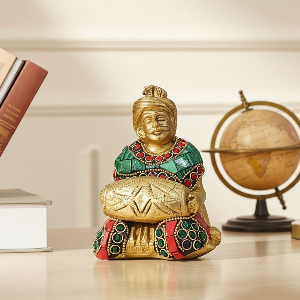 Brass Showpiece Male Musical Statue, Height : 4.5 Inch (BSMAS1830 A)