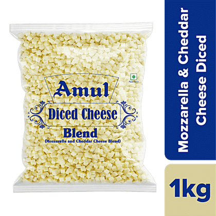 Amul Pizza Cheese Diced - Mozzarella & Cheddar Blend, 1 kg Pouch
