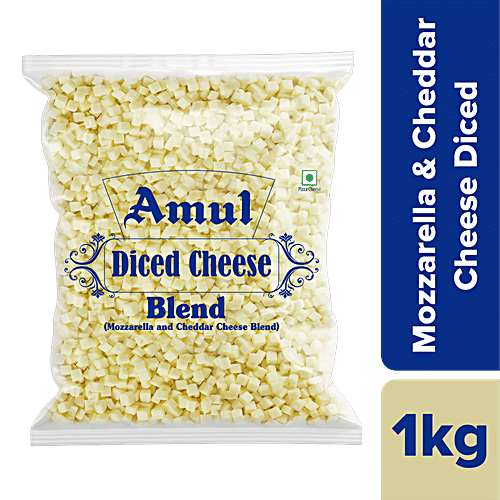 Amul Pizza Cheese Diced - Mozzarella & Cheddar Blend, 1 kg Pouch