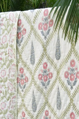 Pink City Floral Jaal Premium MulMul Cotton Quilt - Single 60x90 inches