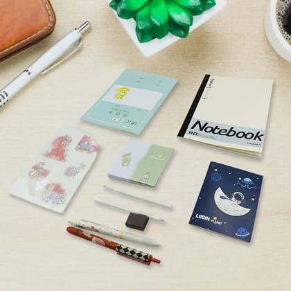 Cartoon Stationery Box Cartoon Design School Box Book , diary , Pen , Eraser, Sharpner , Sticker & Pen Refill Student Gift School box (1 box)