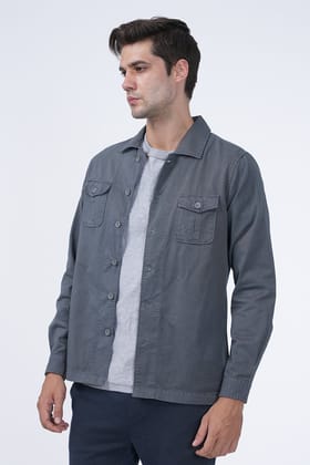 Kraken - Cotton Twill Overshirt - Grey-M-40 / GREY