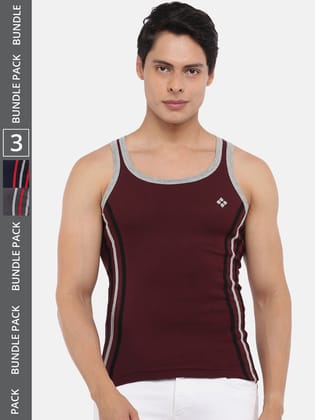 Men's Assorted Pack of 3 Solid Combed Cotton Racerback Styled Gym Vest Men's Assorted Pack of 3 Solid Combed Cotton Racerback Styled Gym Vest