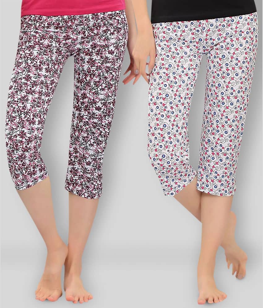 Zebu - Multicolor Cotton Regular Fit Women's Capri  ( Pack of 2 )