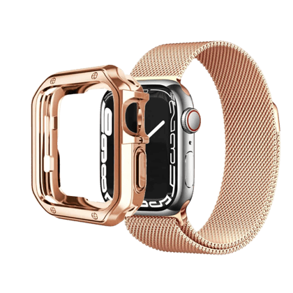 Premium Metal Milanese Loop With TPU Case By iSeriesHub Compatible For Smart-Watch-38-40-41MM / Rose Gold