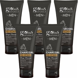 Globus Naturals Anti Pollution & Anti Acne Charcoal Peel Off Mask, Detoxifying Face mask, Fights Pollution and De-Tans skin, For Men with Oily & Acne Prone Skin, 100 gms, Set of 5