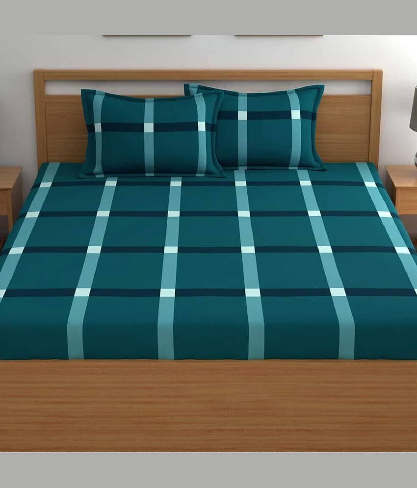 Decent Home Cotton Abstract Printed Fitted ( Double Bed ) - Green