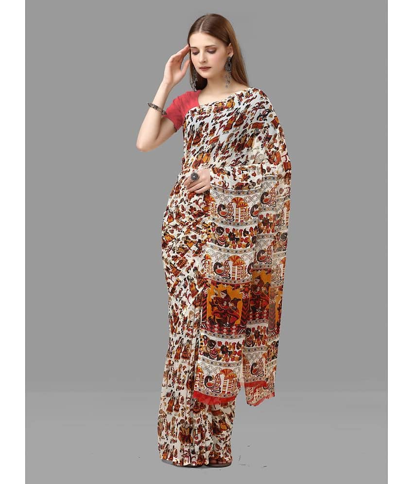 Sanjana Silks Georgette Printed Saree With Unstitched Blouse Piece ( Red )