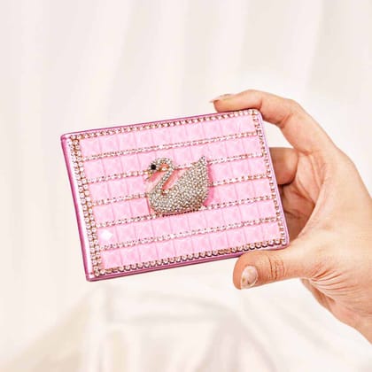 Swan Crystal Card Holder-Pink