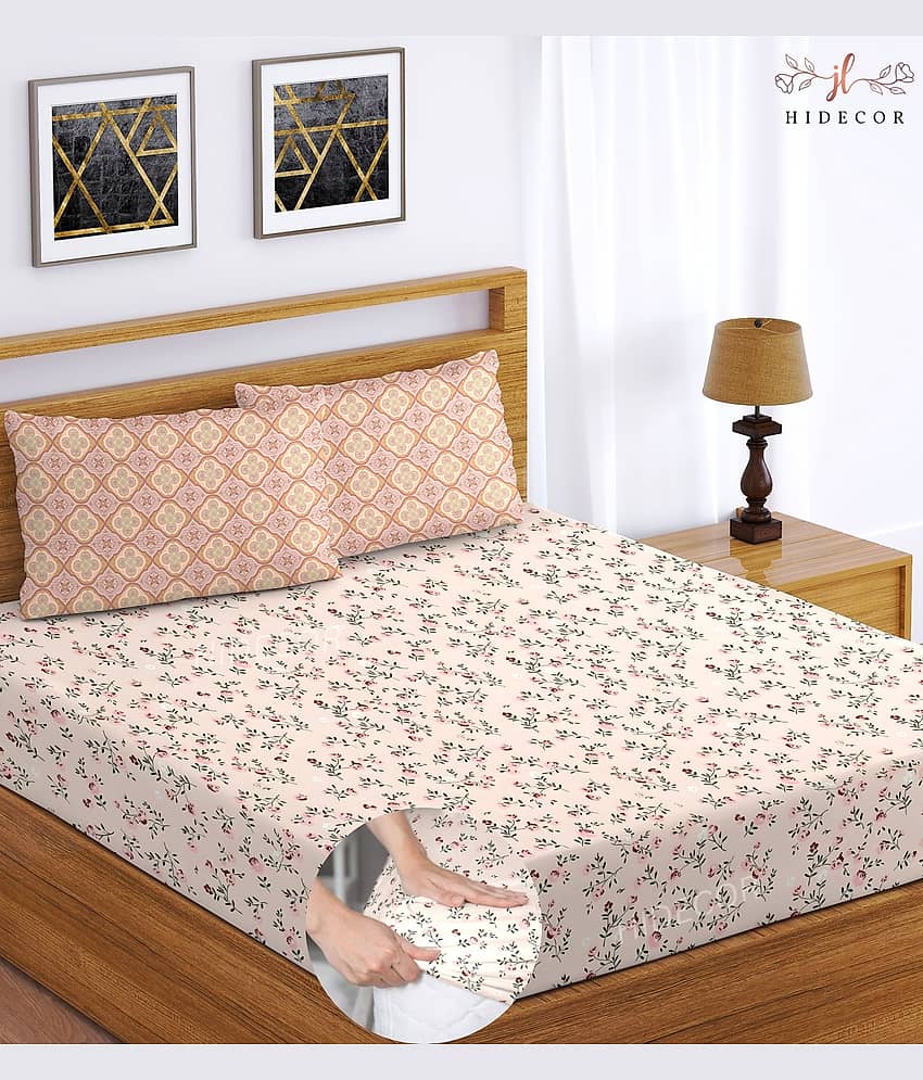 HIDECOR Microfibre 1 King Fitted Bedsheet with 2 Pillow Covers ( 198 cm x 182 cm ) , Cream