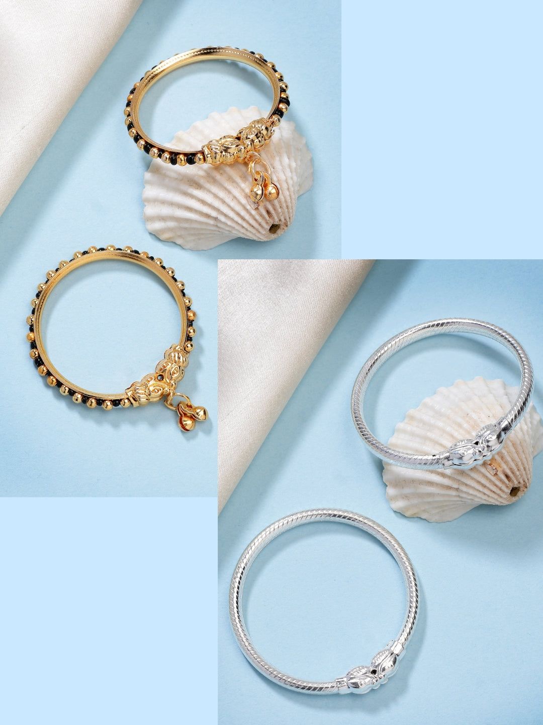 NVR Kids Pair of 2 Rhodium-Plated Artificial Beads Nazariya Kada Bracelet-Onesize / Multi / Brass