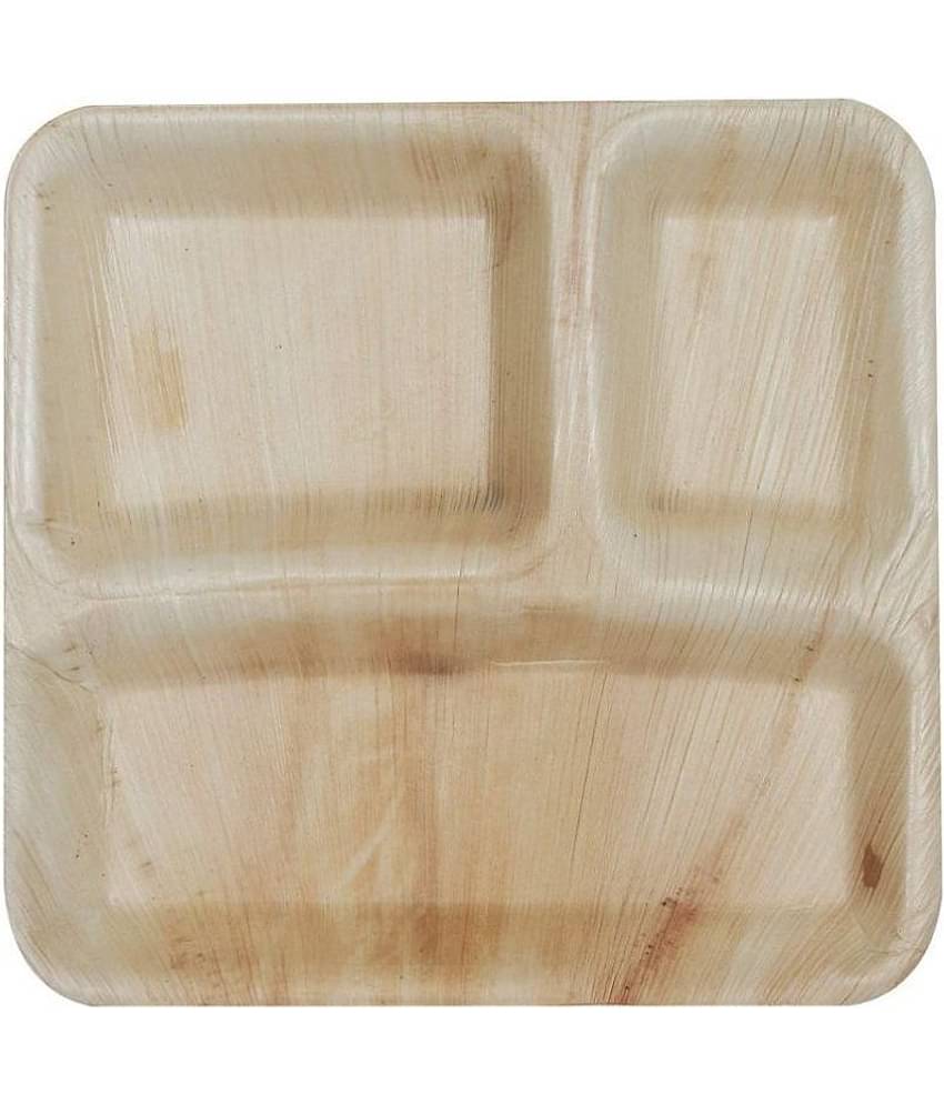 Agri Club Areca Leaves Plates 9x9 Square 3 Partstion, Set of25