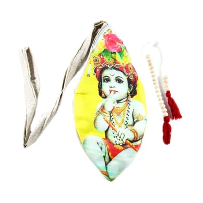 MAYAPURI Cotton Gopal Printed Chanting Bag/Gomukhi Japa Bag with Sakshi Mala Counter