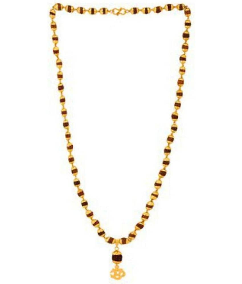 Onnet 100% Original 5 Mukhi Rudraksha Mala And 1 Rudraksha Pendal With Gold Plated Wire