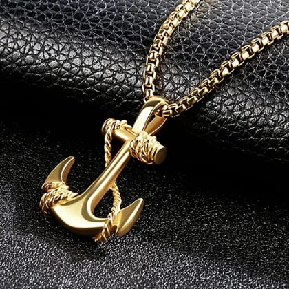 Navy Rudder Anchor Sailor Gold Stainless Steel Pendant