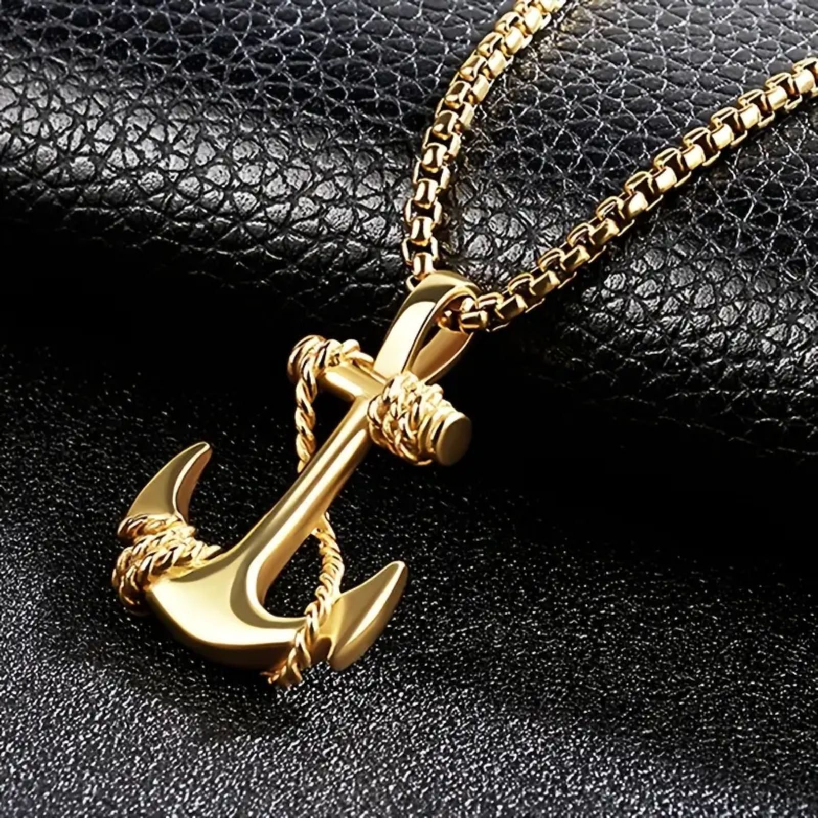 Navy Rudder Anchor Sailor Gold Stainless Steel Pendant