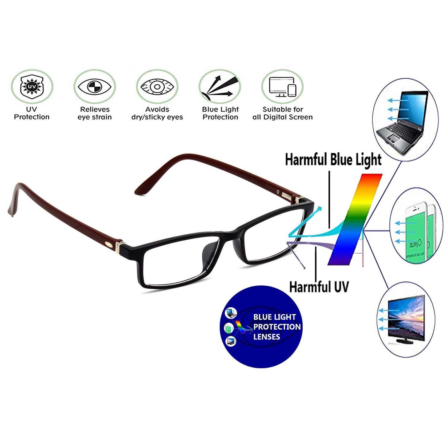 Hrinkar Eye Protection Zero Power Glass for Mobile with Blue Light Filter Computer Glasses for Men & Women | Black and Brown | HBCT-FRM-BK-BWN-12