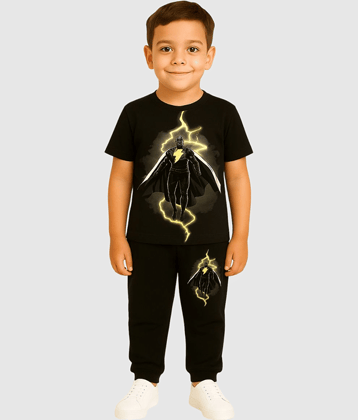 Paryag Pack of 1 Boys Cotton Blend T-Shirt & Trackpants Set ( Black )