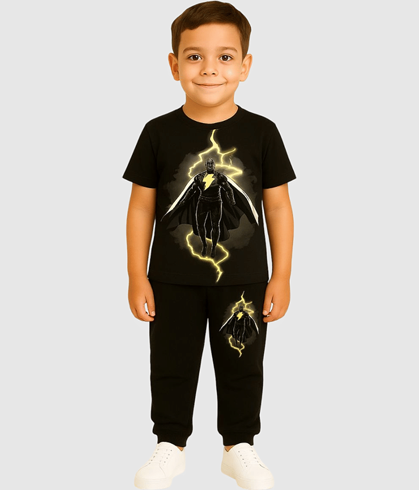 Paryag Pack of 1 Boys Cotton Blend T-Shirt & Trackpants Set ( Black )