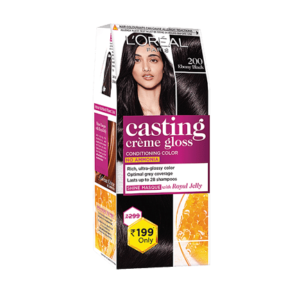 Loreal Paris Casting Crme Gloss Hair Colour - Small Pack, 45 G, 200 Ebony Black