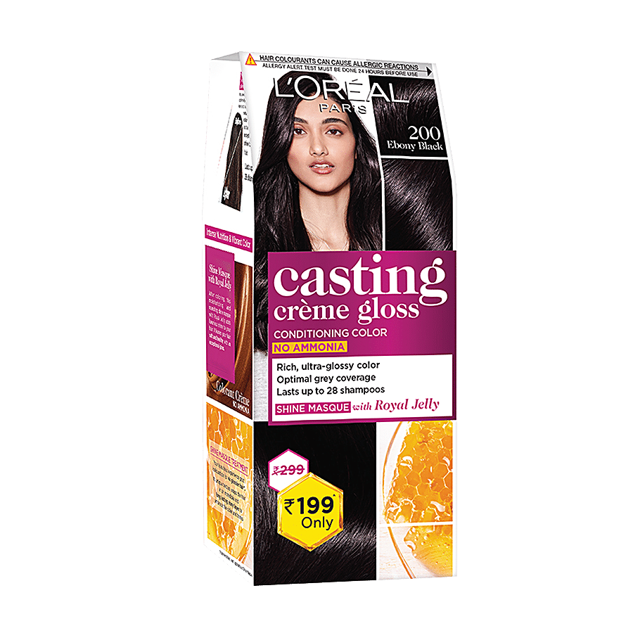 Loreal Paris Casting Crme Gloss Hair Colour - Small Pack, 45 G, 200 Ebony Black