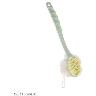 2 IN 1 loofah with handle back scrubber Bath Brush with Soft Comfortable Bristles And Loofah with Long handle - Double Sided Bath Brush Scrubber (Multi colors) (Pack of 1)