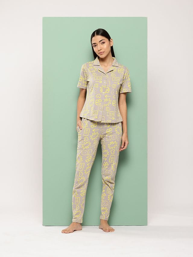Leading Lady Women's Printed Cotton Night Suit with Pyjama