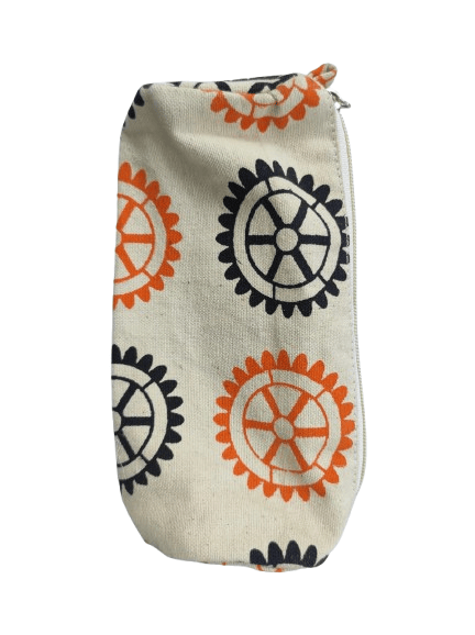Handcrafted Cotton Canvas Zippered Pencil Pouch with Unique Gear Design - Perfect for School, Office, and Travel