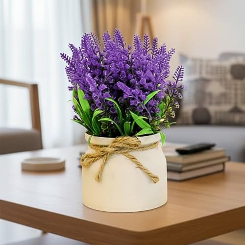Nostrae by Ekhasa English Lavender Flower Vase with Artificial Flowers Plant | Small Pots with Artificial Flowers