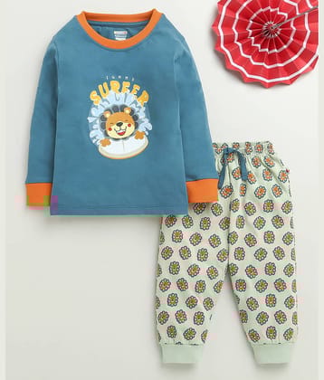 BUMZEE Pack of 1 Baby Boys Cotton T-Shirt & Pants Set ( Light Blue )