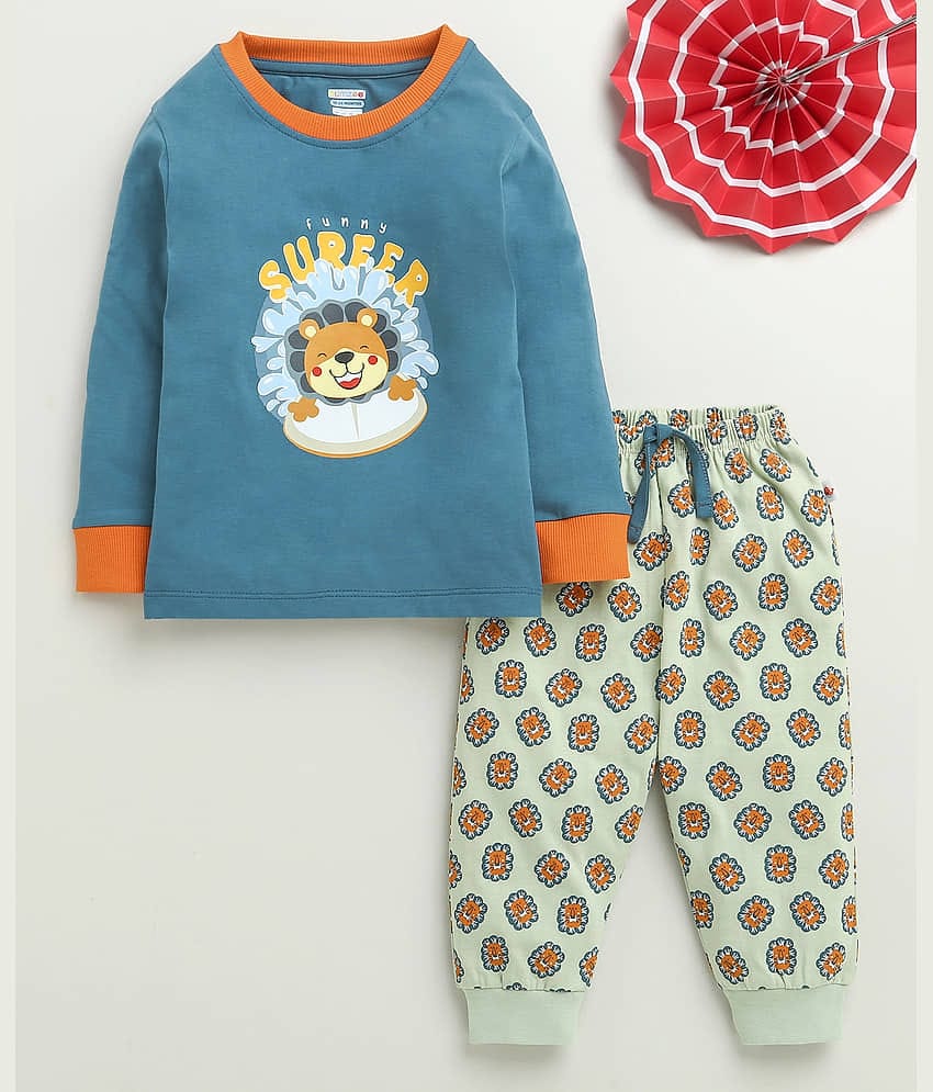 BUMZEE Pack of 1 Baby Boys Cotton T-Shirt & Pants Set ( Light Blue )