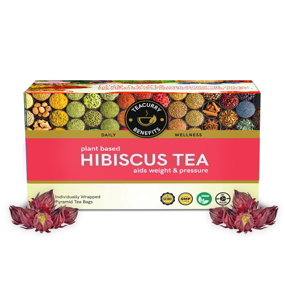 TEACURRY Hibiscus Flower Tea (1 Month Pack, 30 Tea Bags) - Helps with Iron Source, Blood Cholesterol & Heart Health