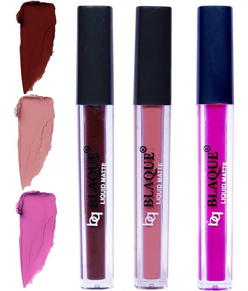 bq BLAQUE Matte Liquid Lipstick Combo of 3 Lip Color 4ml each, Waterproof - Chocolate Mood, Light Nude Brown, Swiss Light Magenta