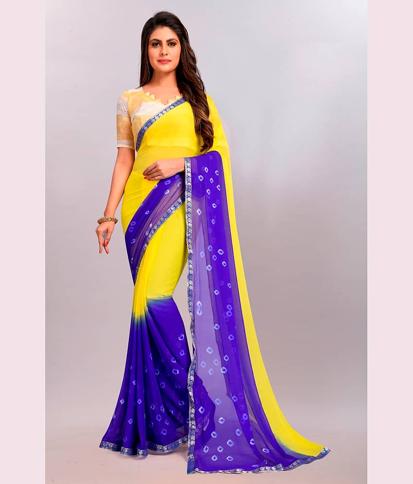 JULEE Chiffon Printed Saree With Unstitched Blouse Piece ( Yellow )