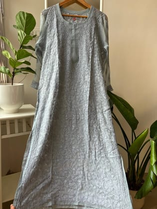 Chikankari Resham Full Jaal Kurti -  Grey-Grey / Semi Georgette / L